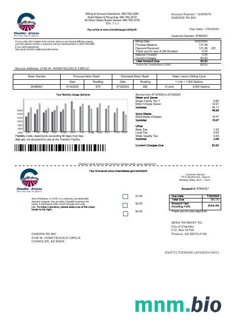USA Arizona Chandler business utilities bill szablon w formacie Word i PDF